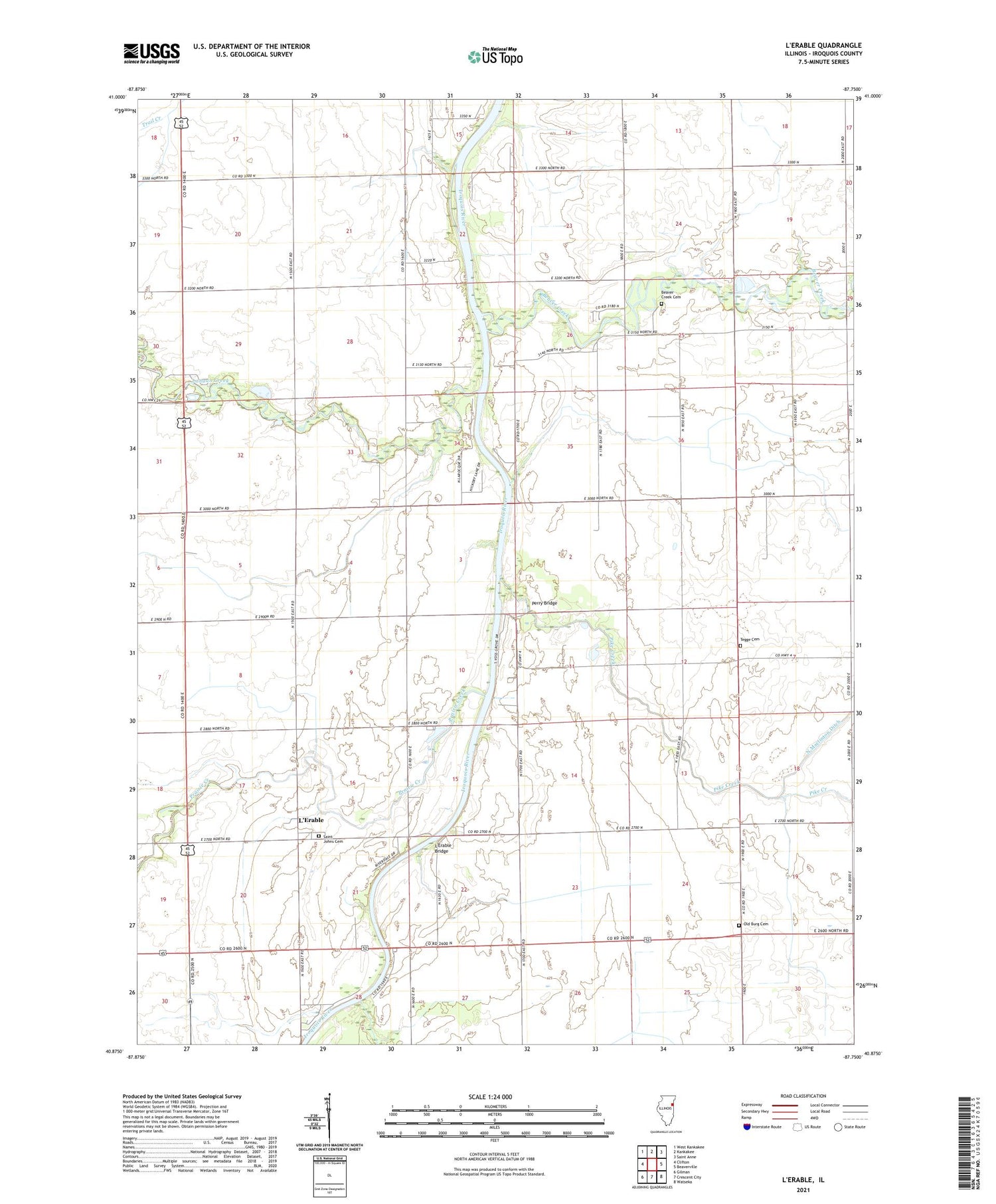 L'Erable Illinois US Topo Map Image