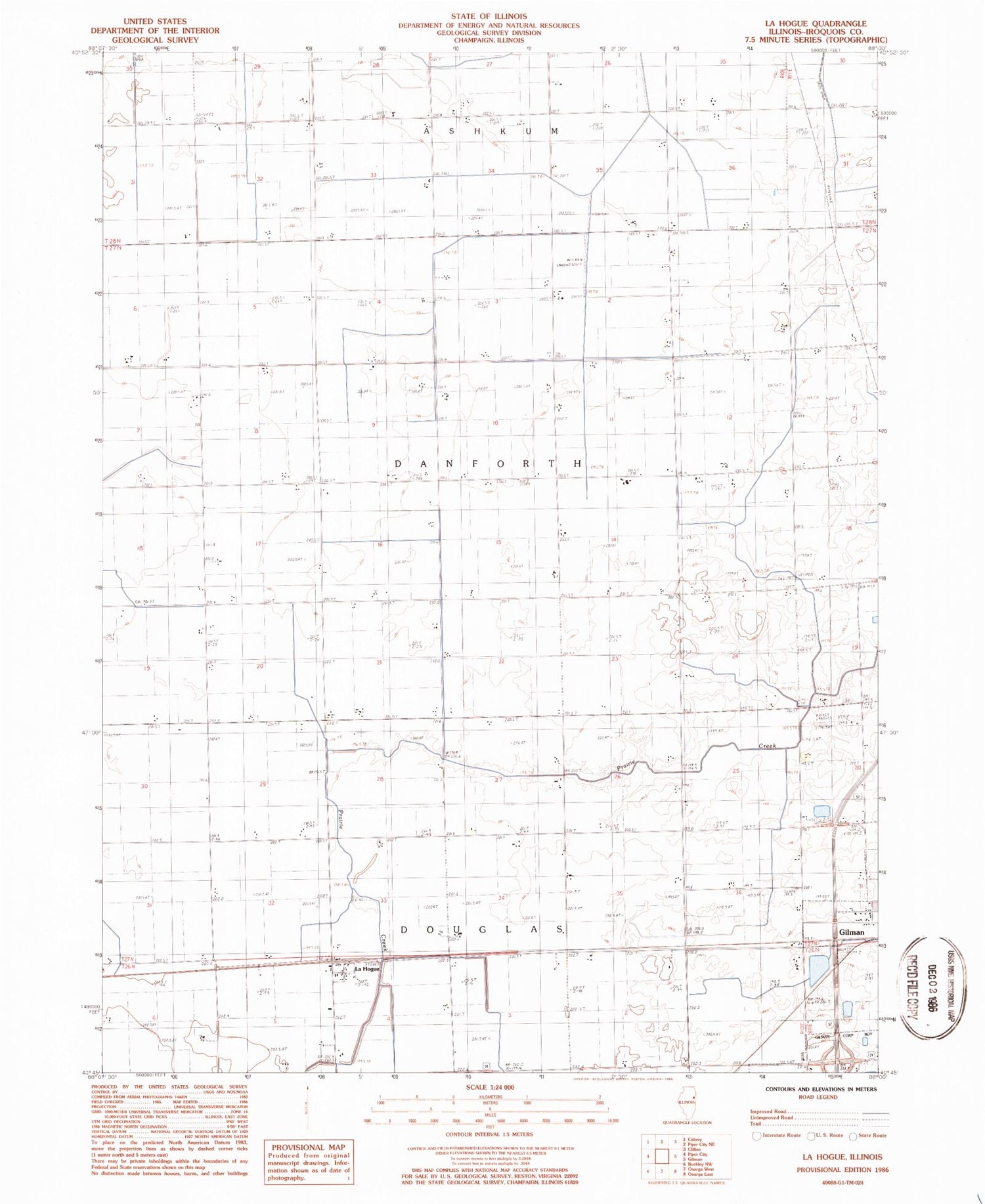 Classic USGS La Hogue Illinois 7.5'x7.5' Topo Map Image