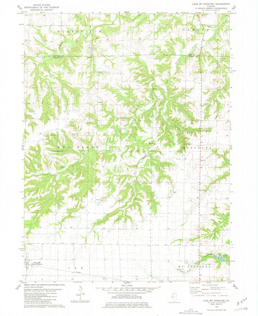 Classic USGS Lake Mount Sterling Illinois 7.5'x7.5' Topo Map Image