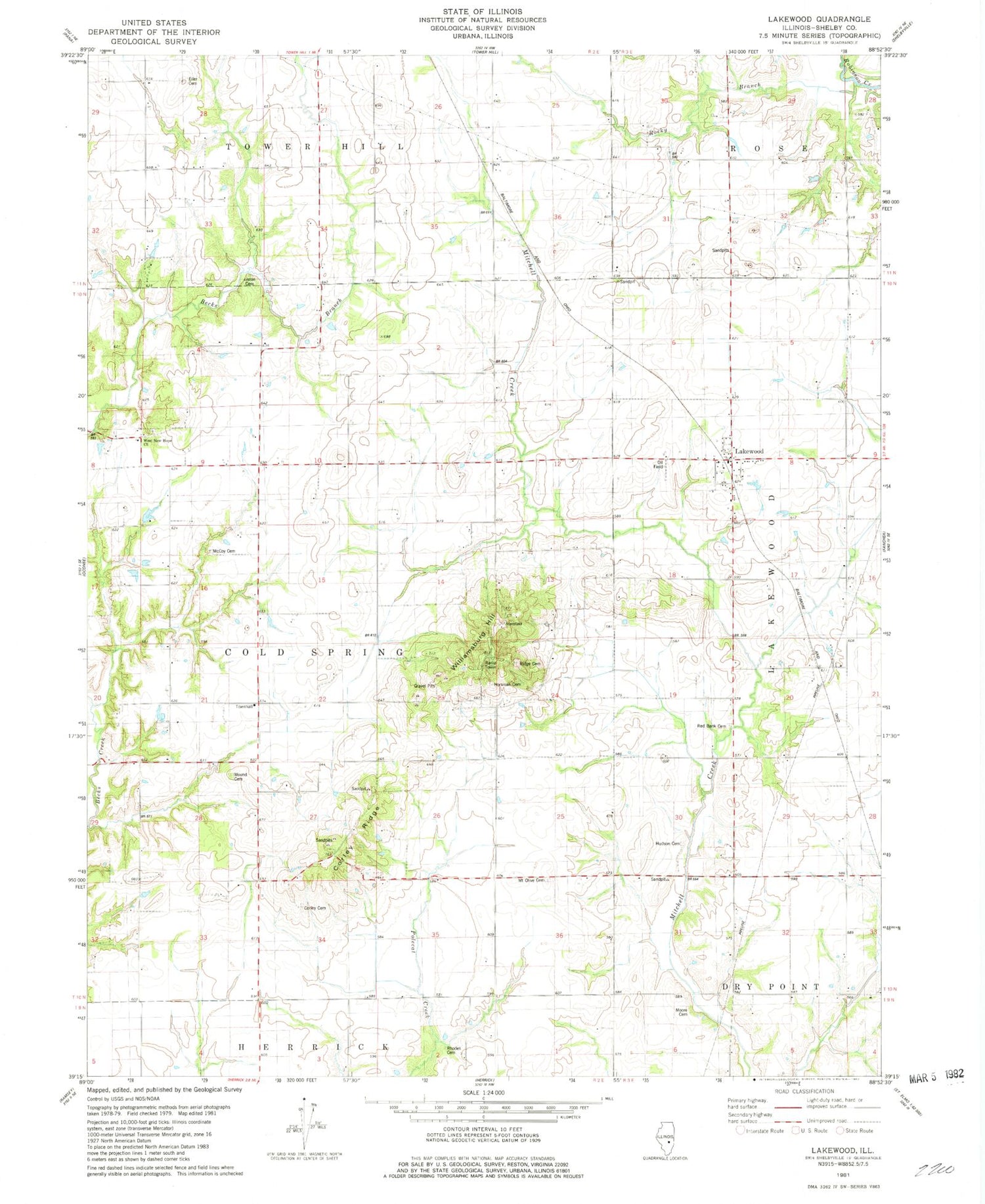 Classic USGS Lakewood Illinois 7.5'x7.5' Topo Map Image