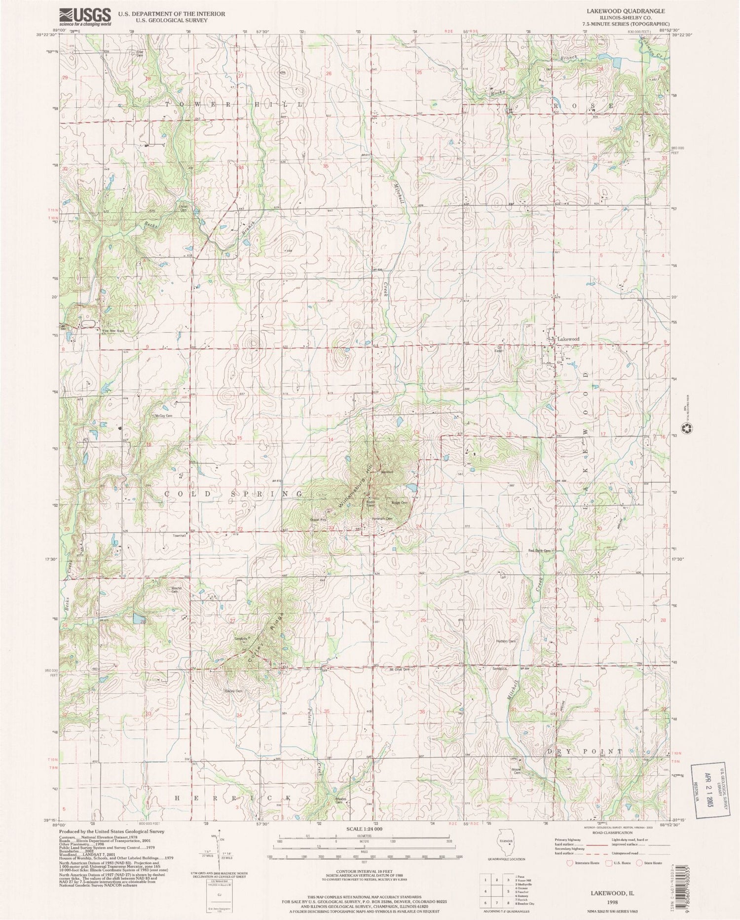 Classic USGS Lakewood Illinois 7.5'x7.5' Topo Map Image