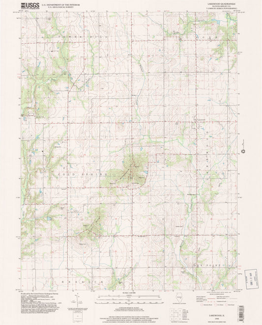 Classic USGS Lakewood Illinois 7.5'x7.5' Topo Map Image