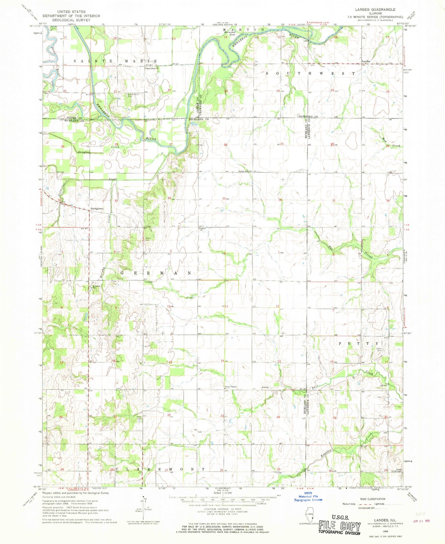 Classic USGS Landes Illinois 7.5'x7.5' Topo Map Image