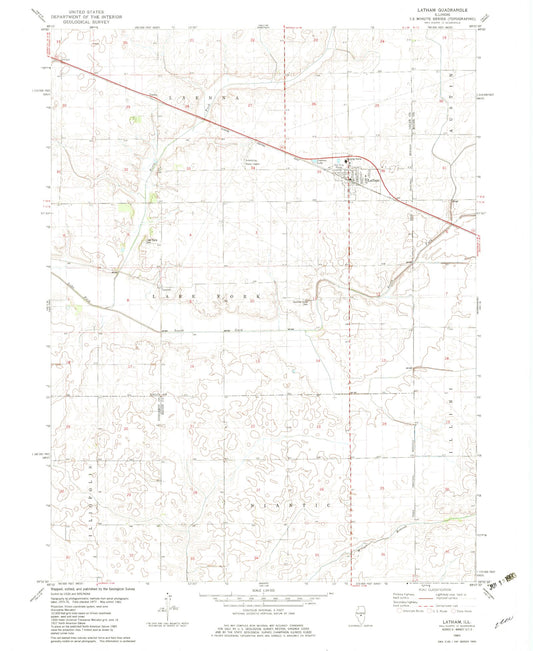 Classic USGS Latham Illinois 7.5'x7.5' Topo Map Image