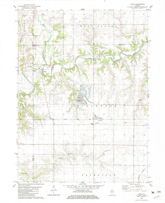 Classic USGS Laura Illinois 7.5'x7.5' Topo Map Image