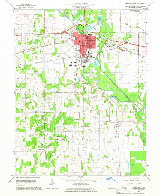 Classic USGS Lawrenceville Illinois 7.5'x7.5' Topo Map Image