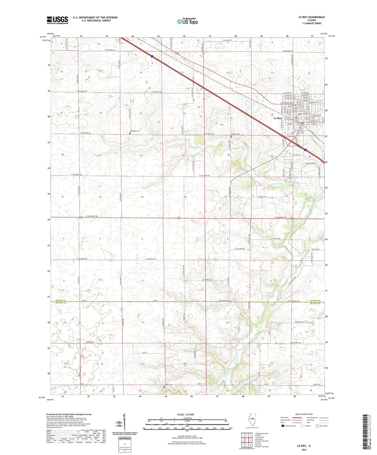 Le Roy Illinois US Topo Map Image
