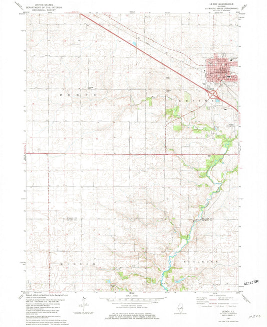 Classic USGS Le Roy Illinois 7.5'x7.5' Topo Map Image