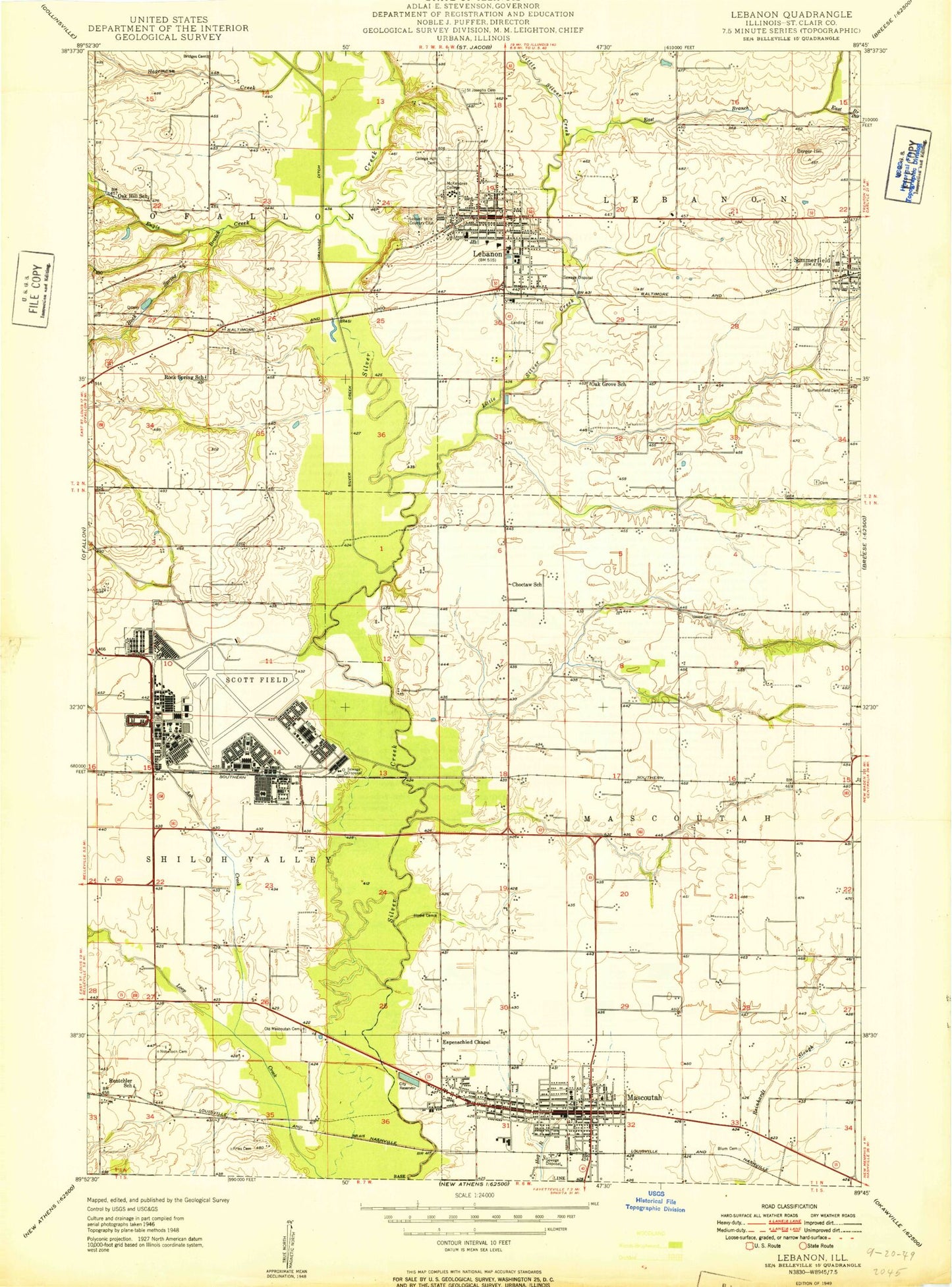 Classic USGS Lebanon Illinois 7.5'x7.5' Topo Map Image