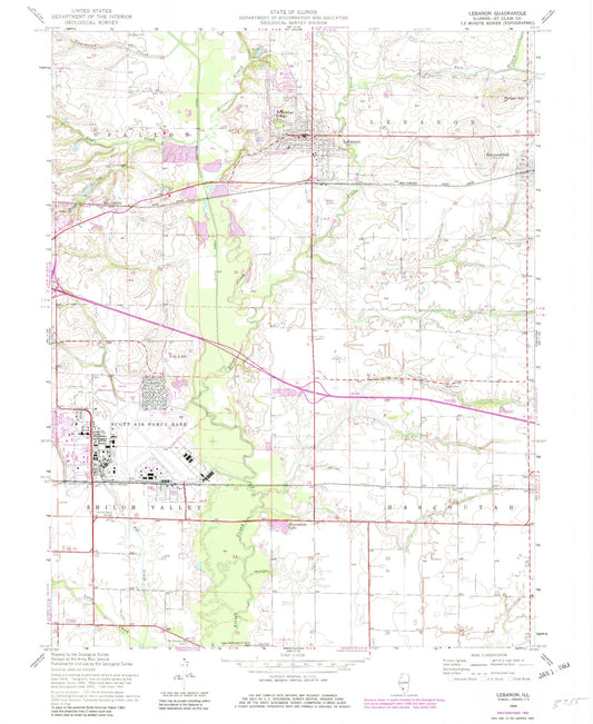 Classic USGS Lebanon Illinois 7.5'x7.5' Topo Map Image