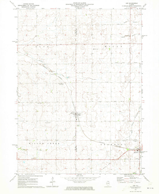 Classic USGS Lee Illinois 7.5'x7.5' Topo Map Image
