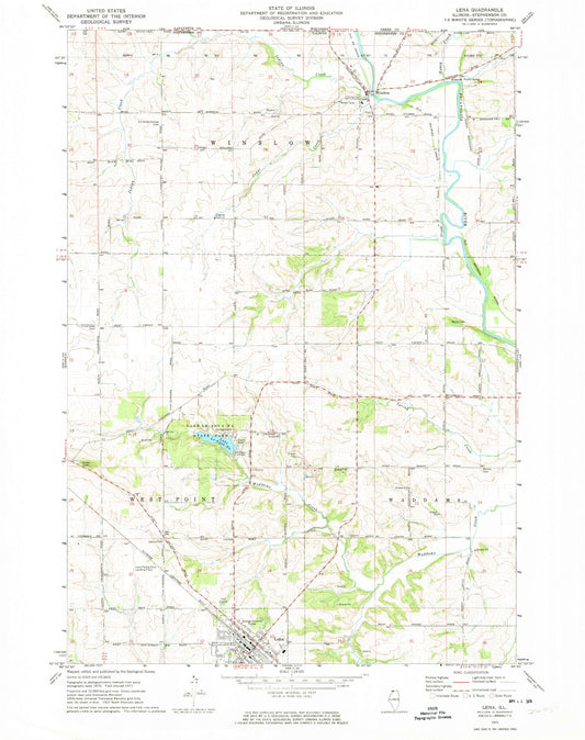 Classic USGS Lena Illinois 7.5'x7.5' Topo Map Image