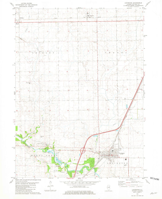 Classic USGS Lexington Illinois 7.5'x7.5' Topo Map Image