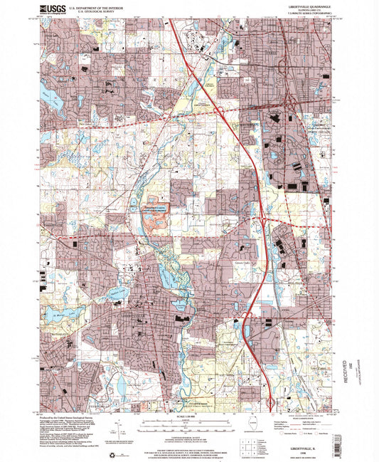Classic USGS Libertyville Illinois 7.5'x7.5' Topo Map Image