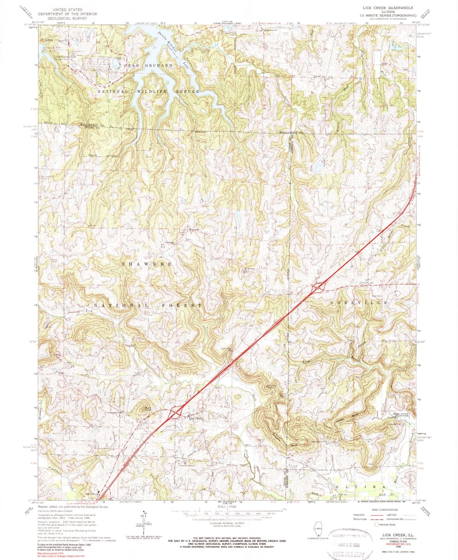 Classic USGS Lick Creek Illinois 7.5'x7.5' Topo Map Image