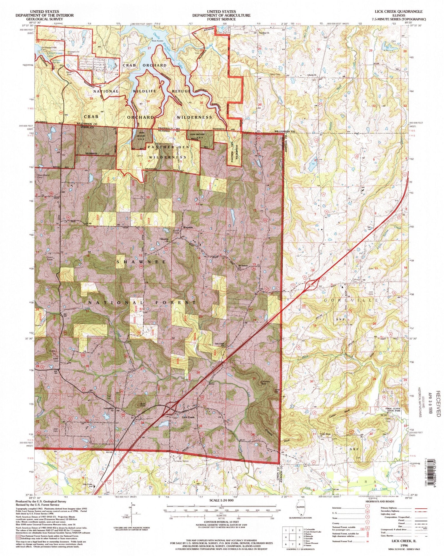 Classic USGS Lick Creek Illinois 7.5'x7.5' Topo Map Image