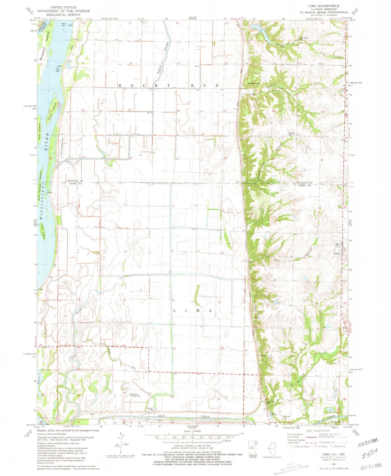 Classic USGS Lima Illinois 7.5'x7.5' Topo Map Image