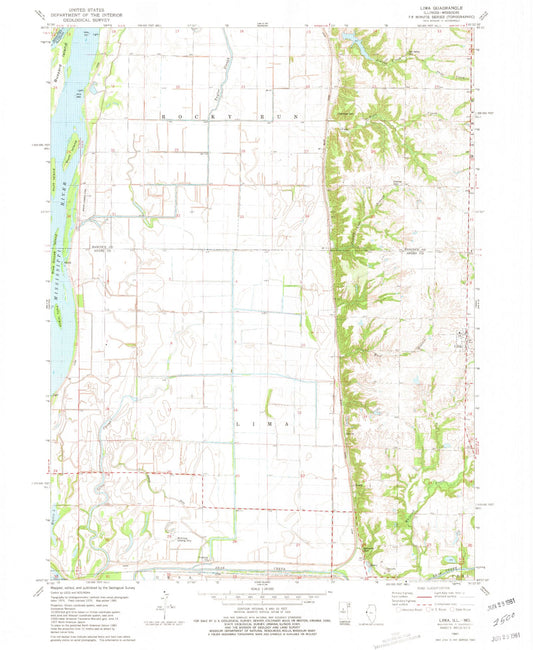 Classic USGS Lima Illinois 7.5'x7.5' Topo Map Image