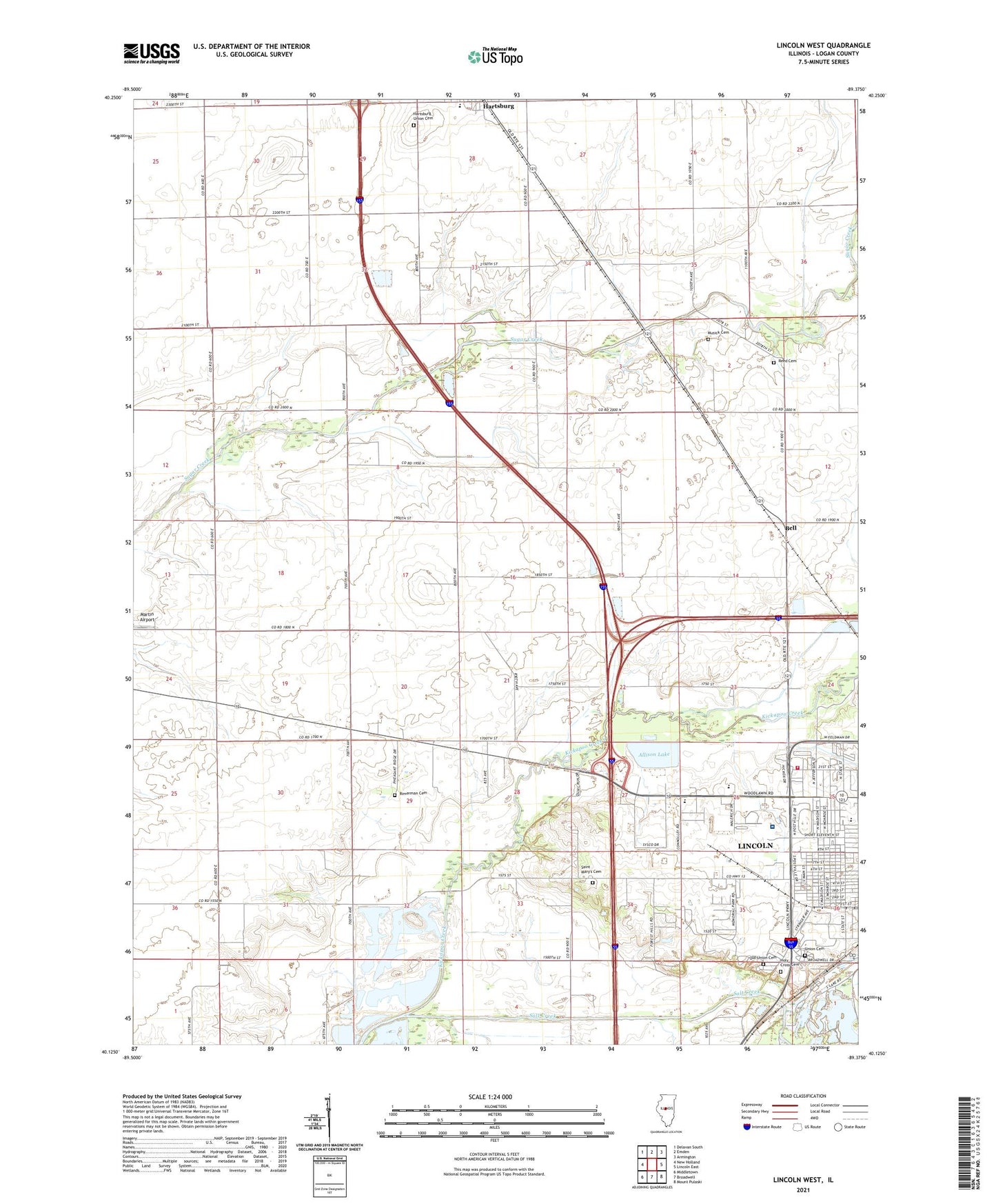 Lincoln West Illinois US Topo Map Image