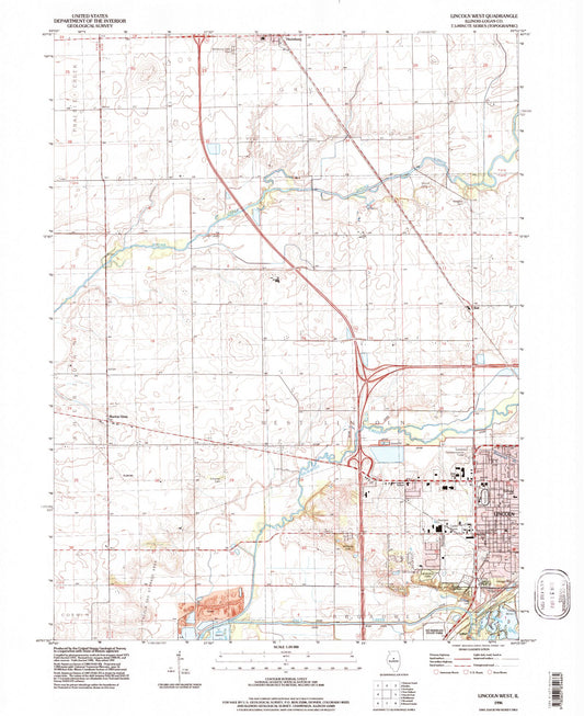 Classic USGS Lincoln West Illinois 7.5'x7.5' Topo Map Image
