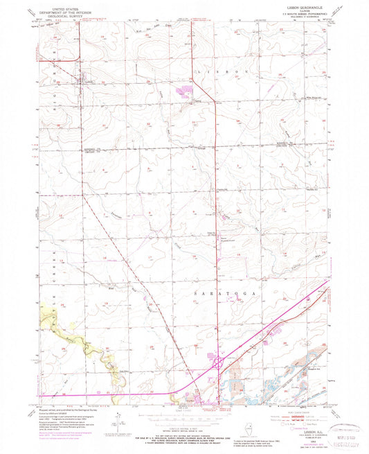 Classic USGS Lisbon Illinois 7.5'x7.5' Topo Map Image