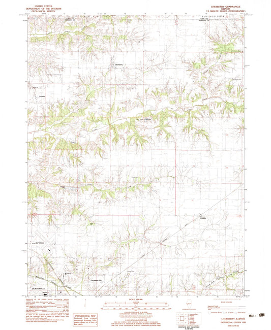 Classic USGS Literberry Illinois 7.5'x7.5' Topo Map Image