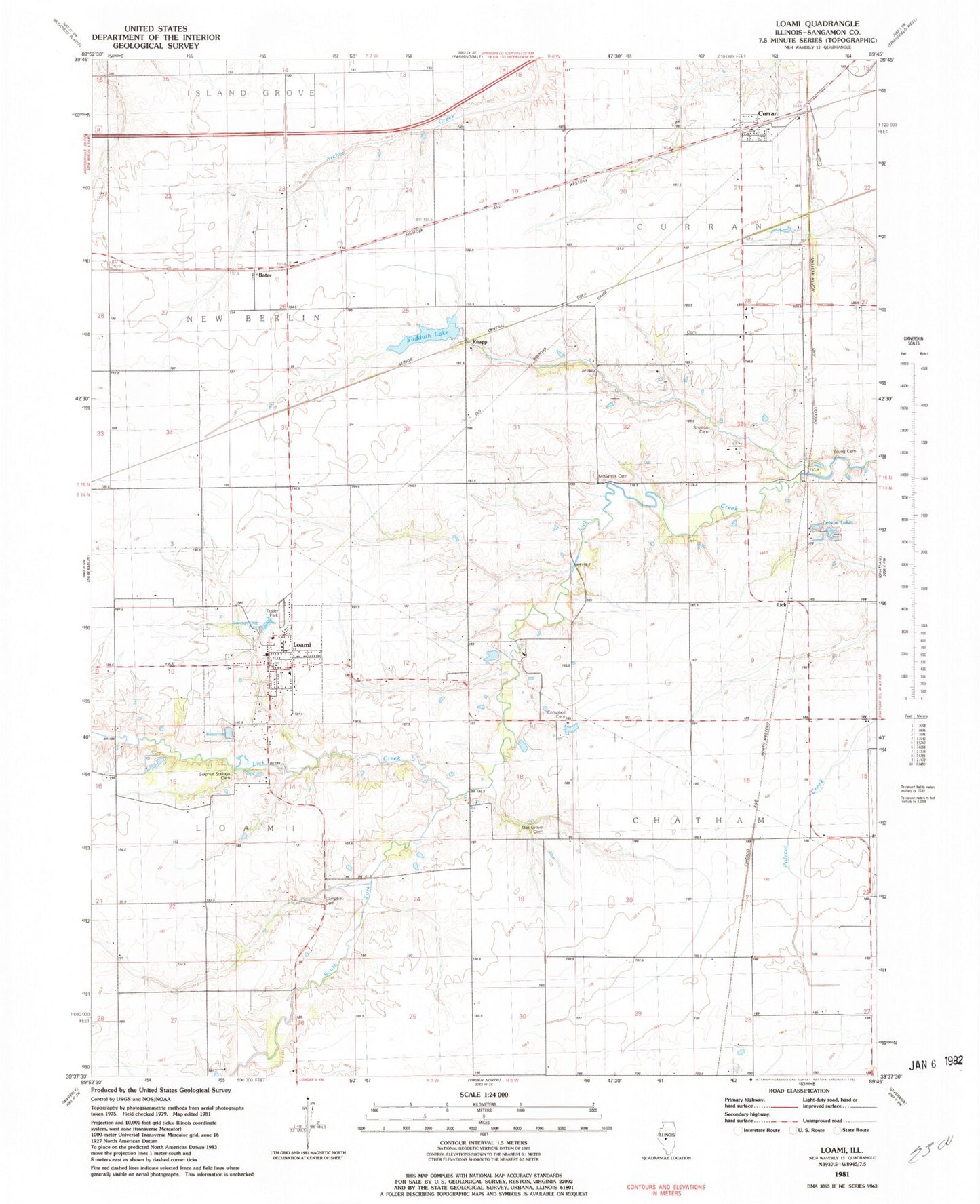 Classic USGS Loami Illinois 7.5'x7.5' Topo Map Image