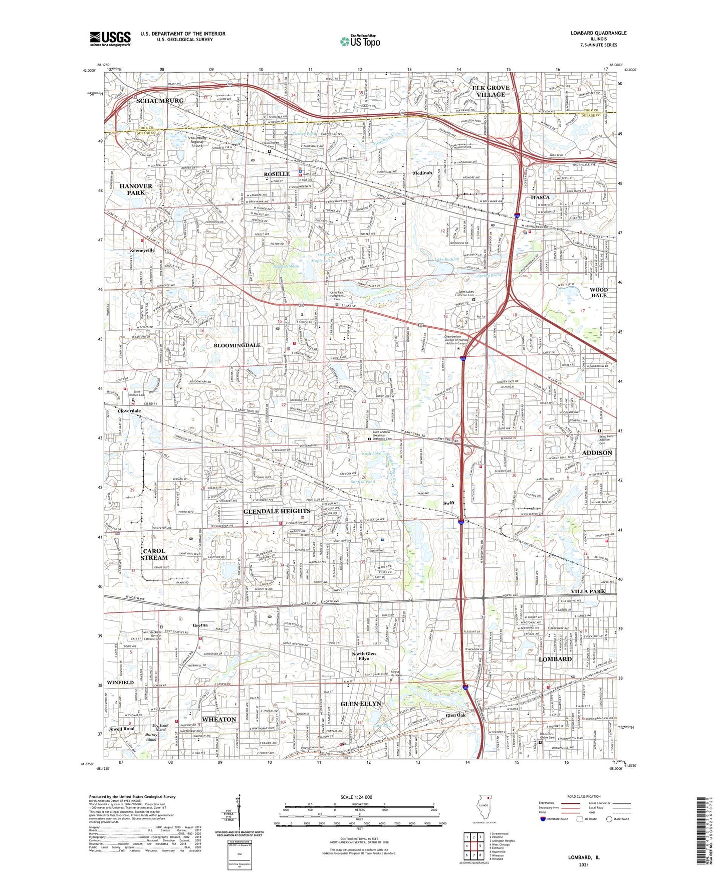Lombard Illinois US Topo Map Image