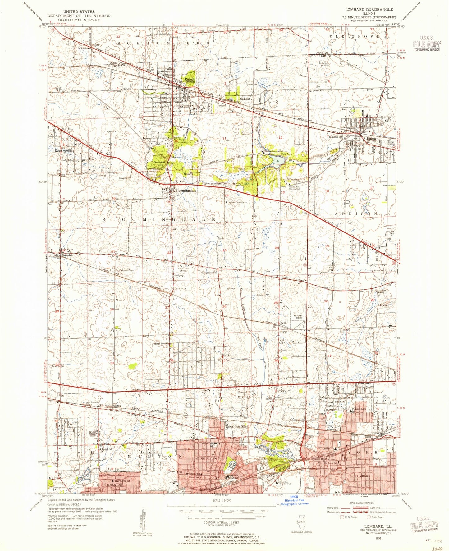 Classic USGS Lombard Illinois 7.5'x7.5' Topo Map Image