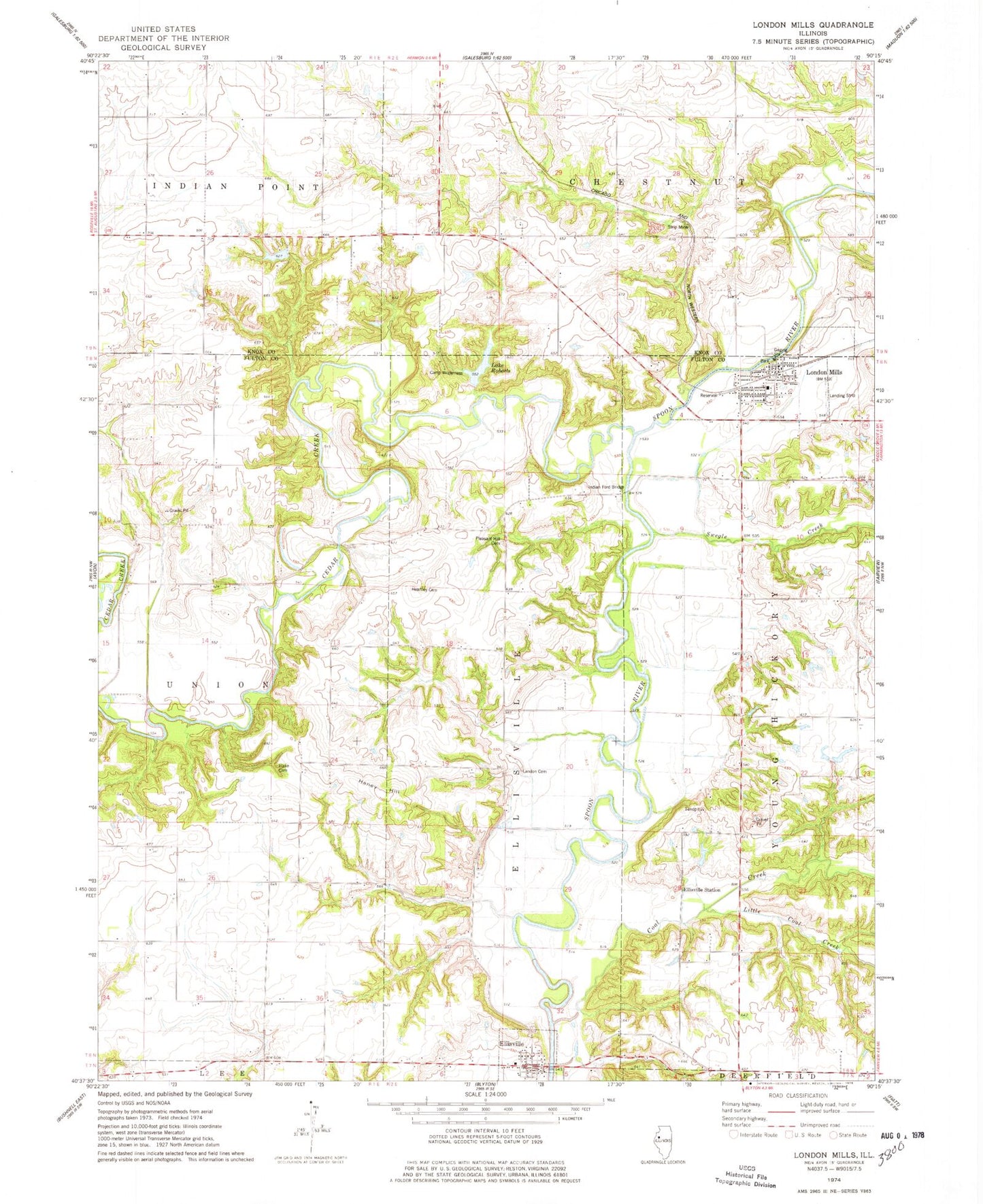 Classic USGS London Mills Illinois 7.5'x7.5' Topo Map Image