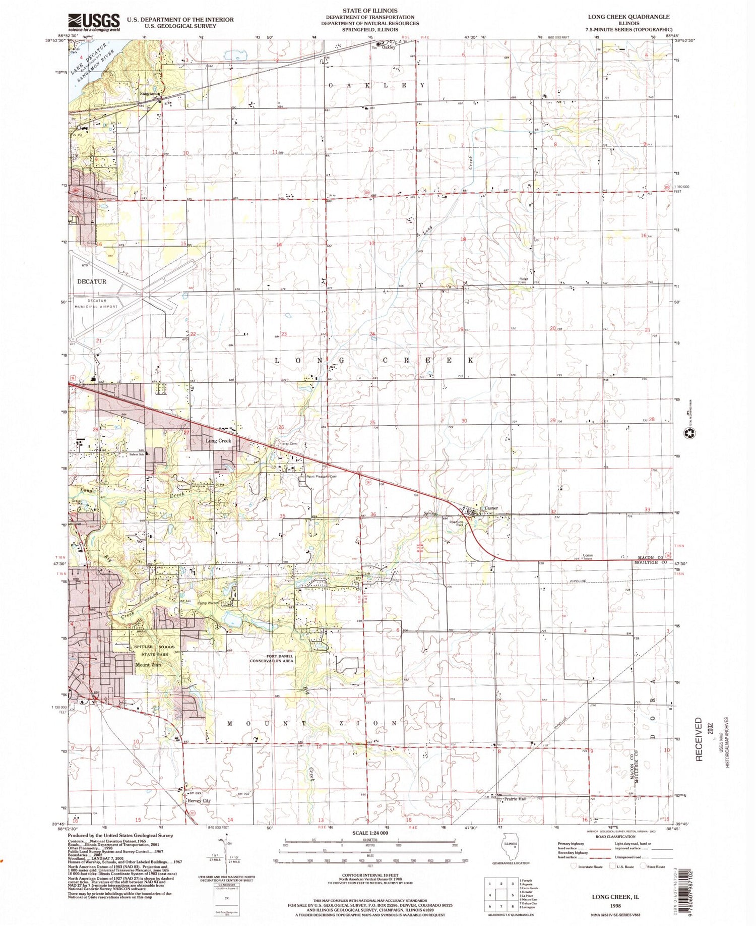Classic USGS Long Creek Illinois 7.5'x7.5' Topo Map Image