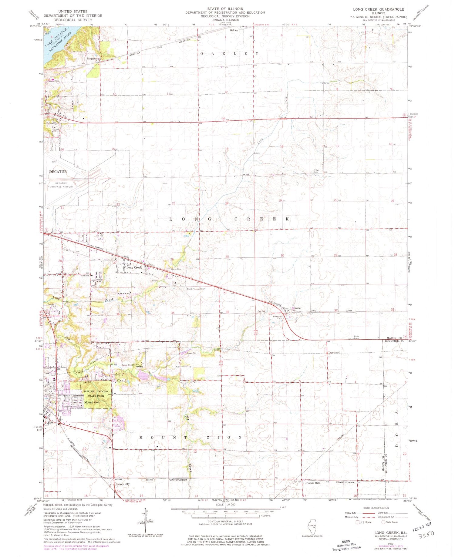 Classic USGS Long Creek Illinois 7.5'x7.5' Topo Map Image