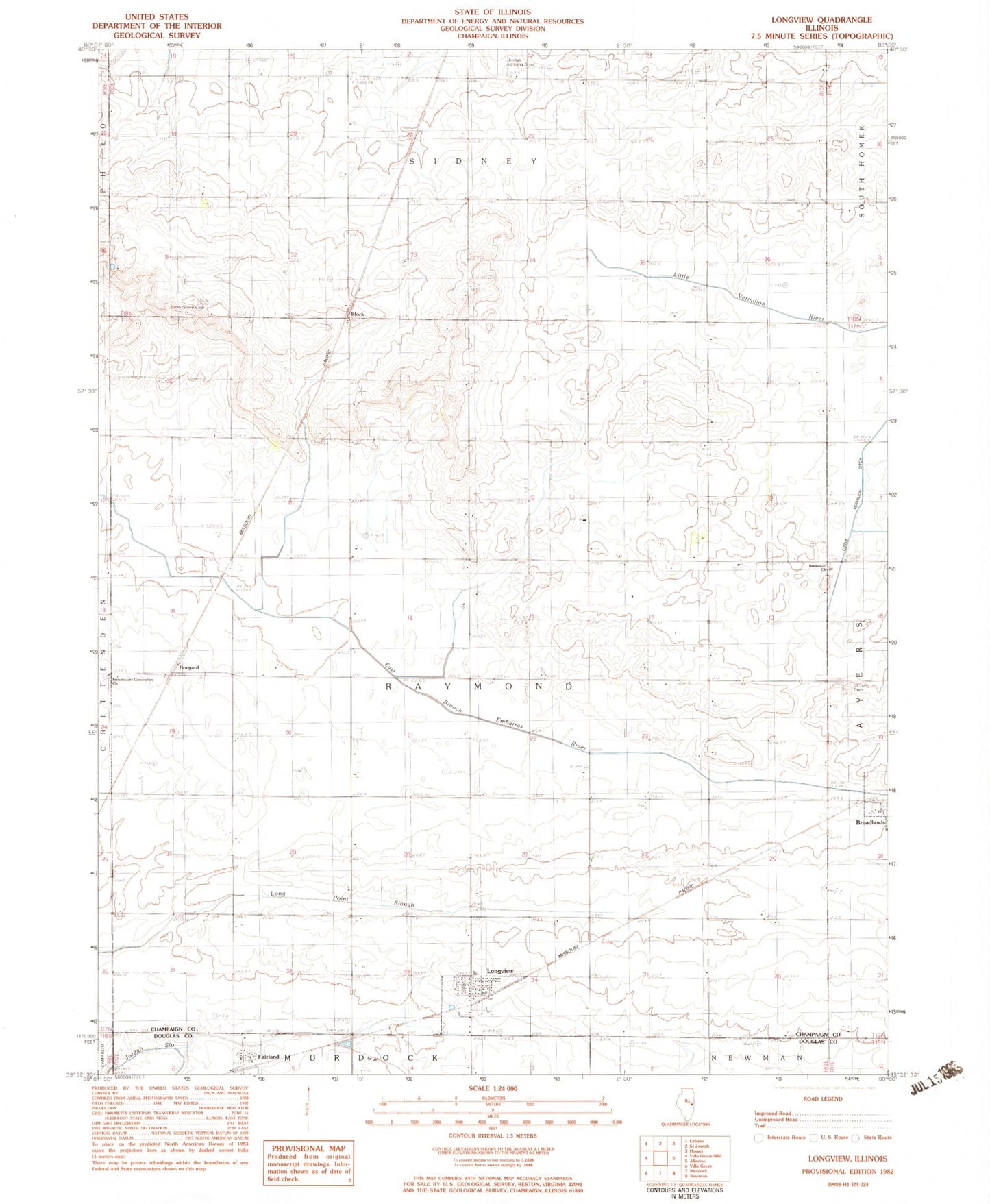 Classic USGS Longview Illinois 7.5'x7.5' Topo Map Image