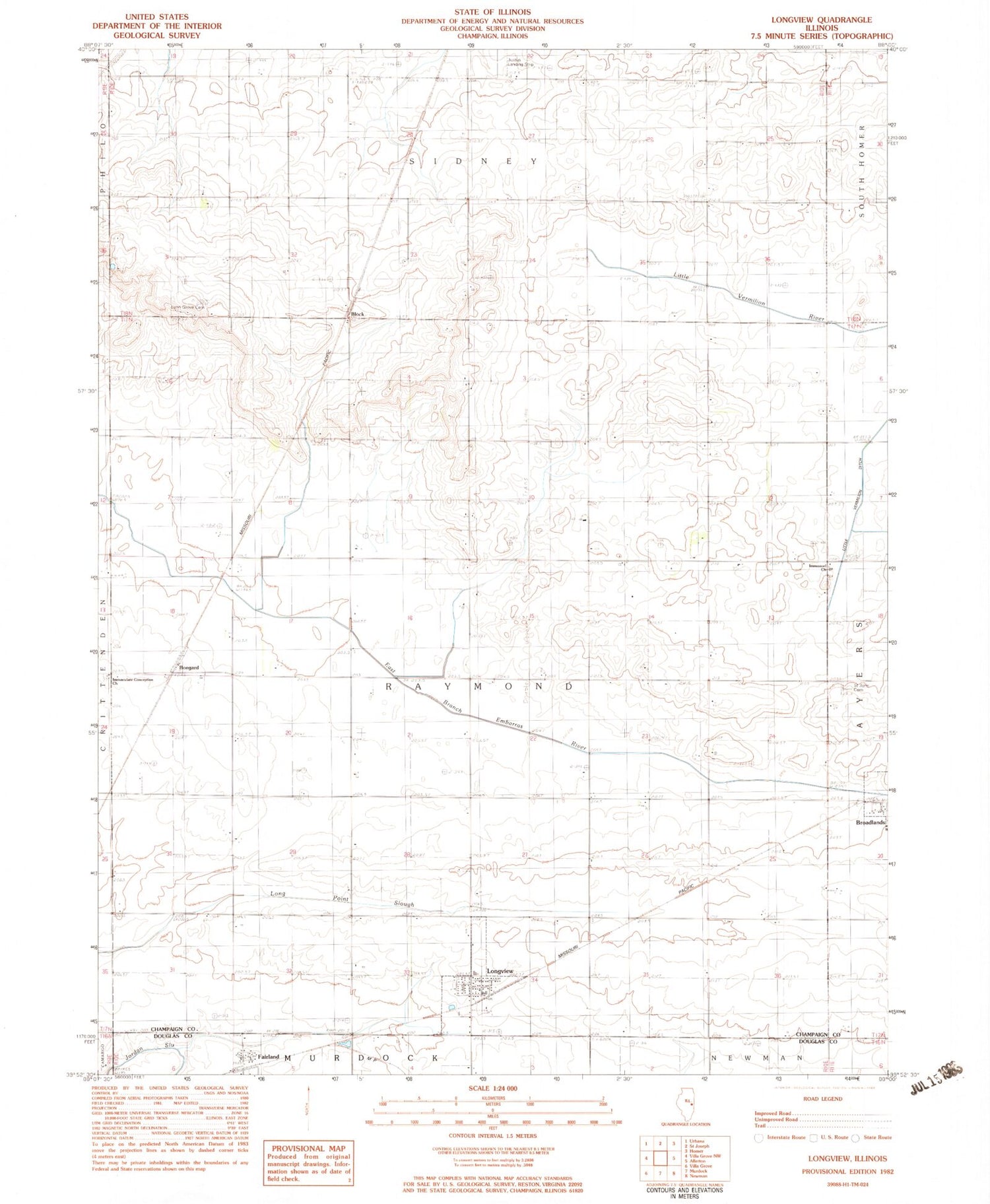 Classic USGS Longview Illinois 7.5'x7.5' Topo Map Image