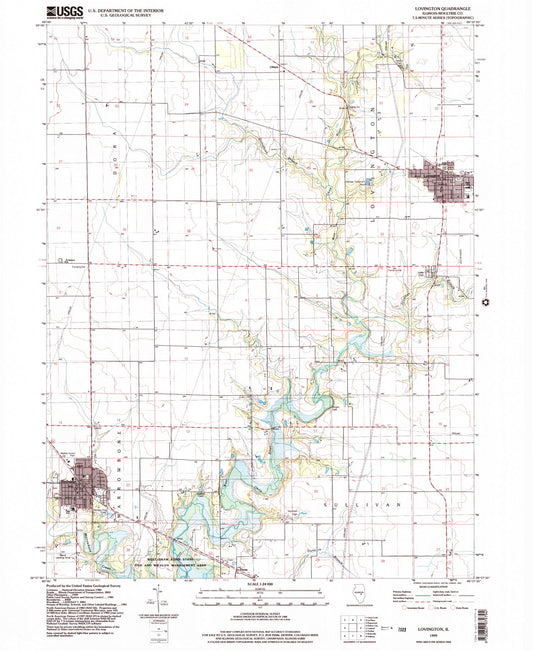 Classic USGS Lovington Illinois 7.5'x7.5' Topo Map Image