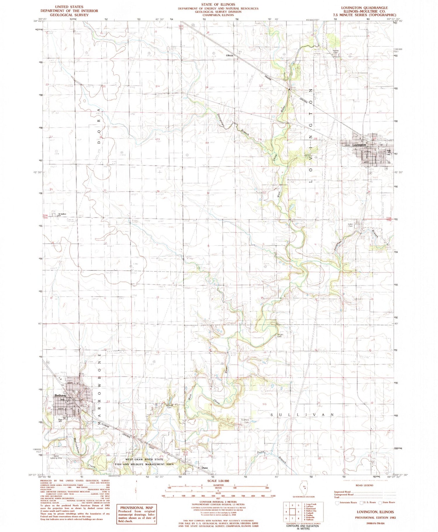 Classic USGS Lovington Illinois 7.5'x7.5' Topo Map Image