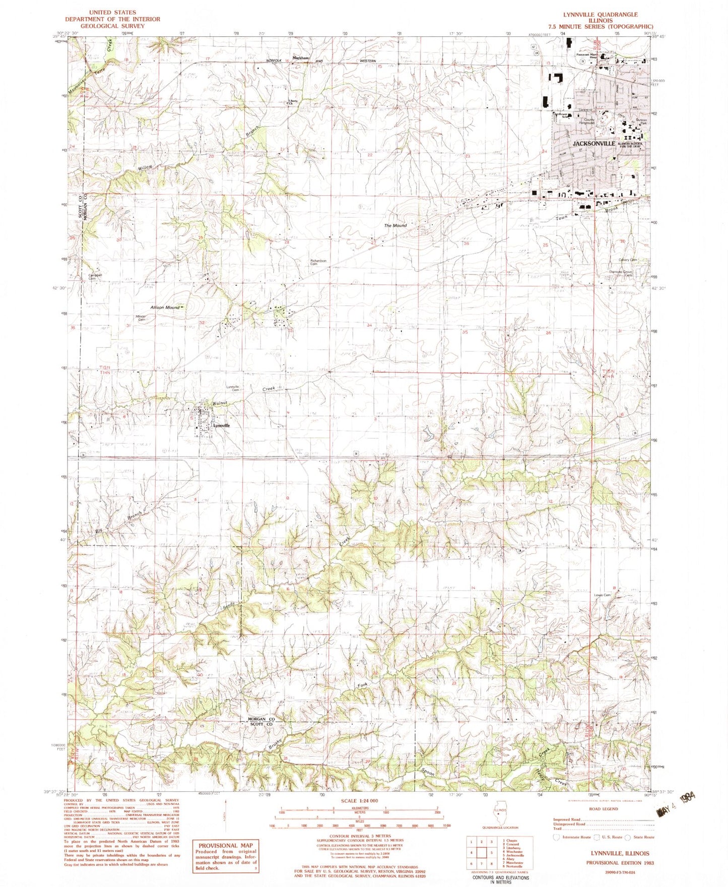 Classic USGS Lynnville Illinois 7.5'x7.5' Topo Map Image