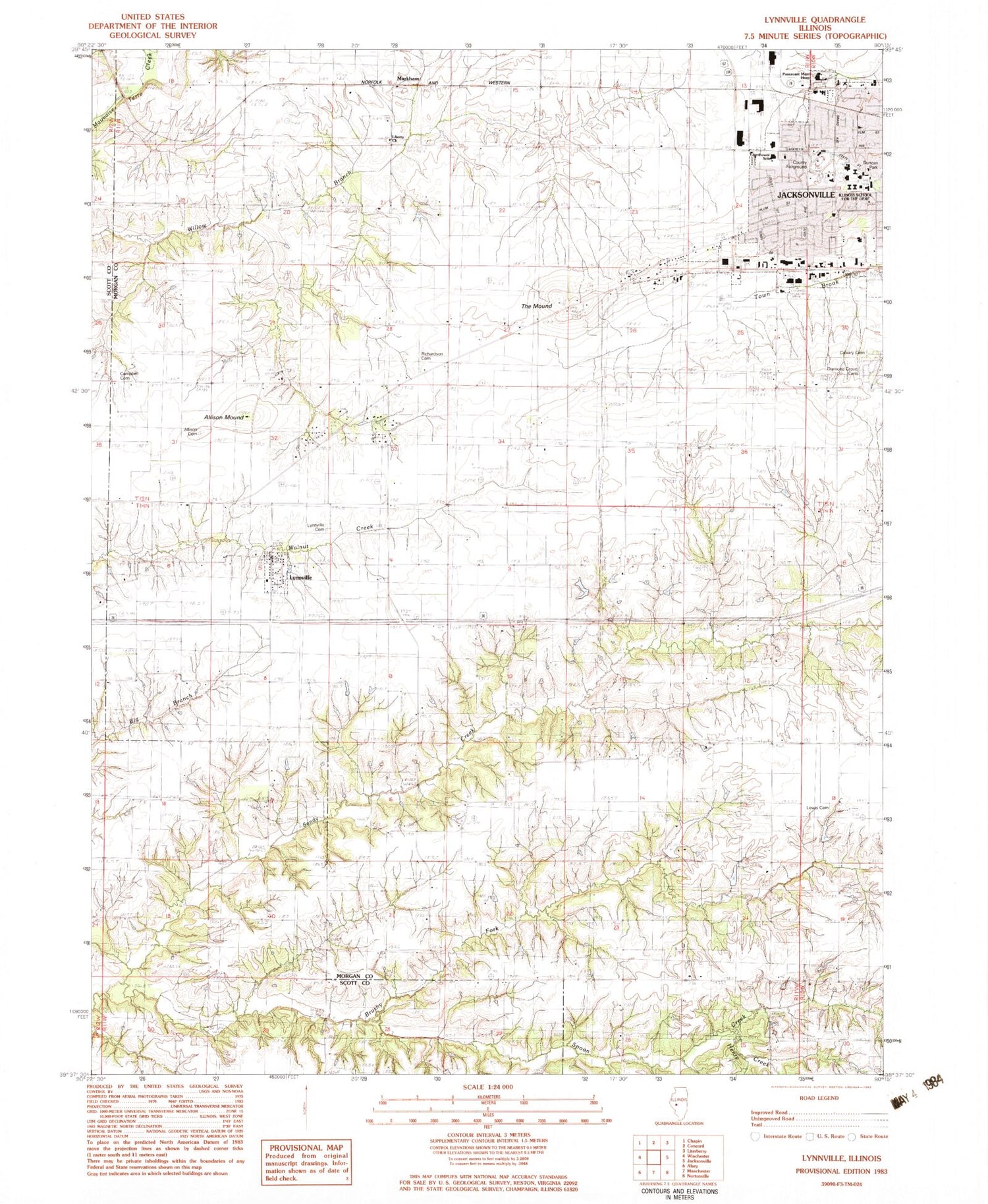 Classic USGS Lynnville Illinois 7.5'x7.5' Topo Map Image
