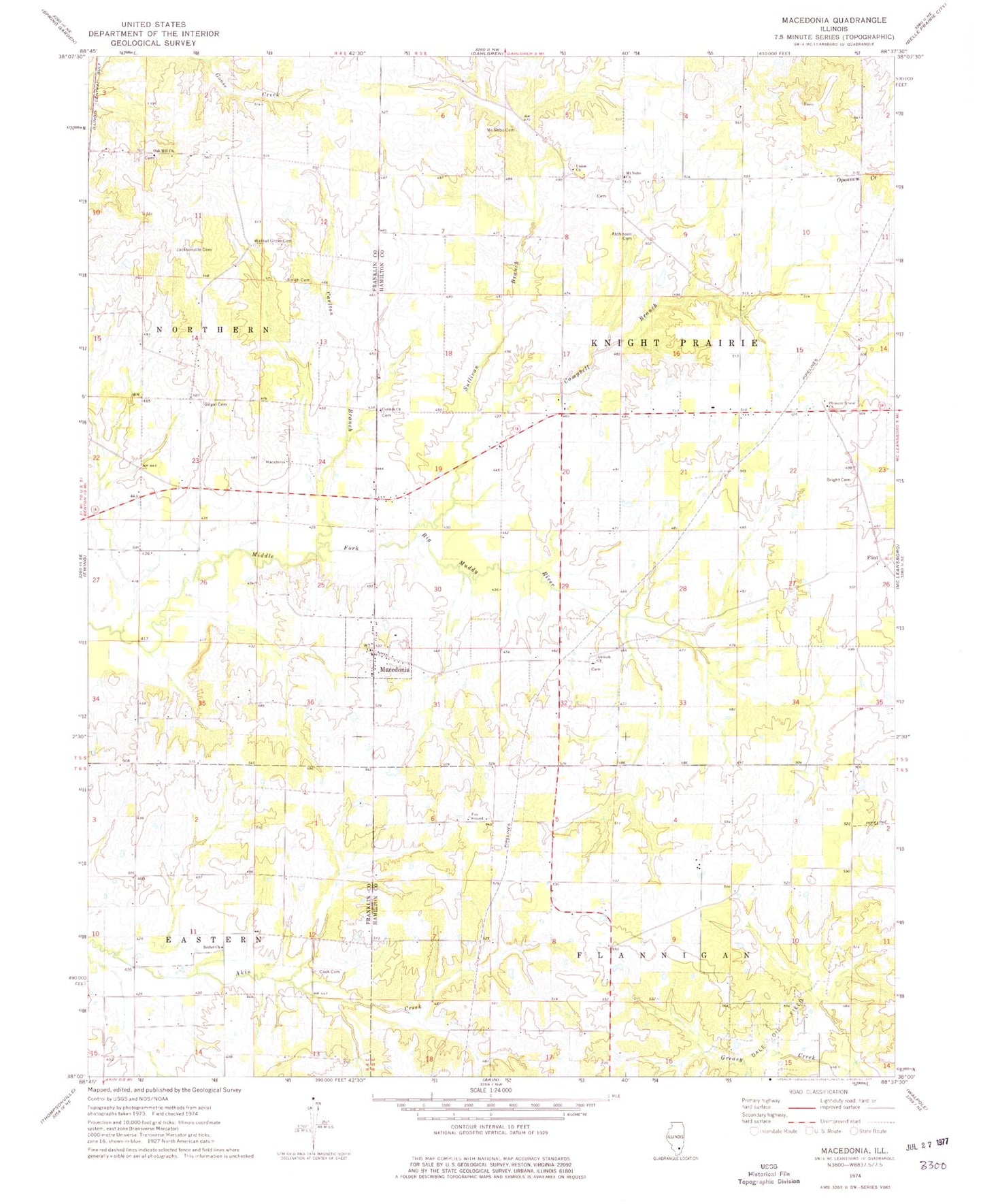 Classic USGS Macedonia Illinois 7.5'x7.5' Topo Map Image