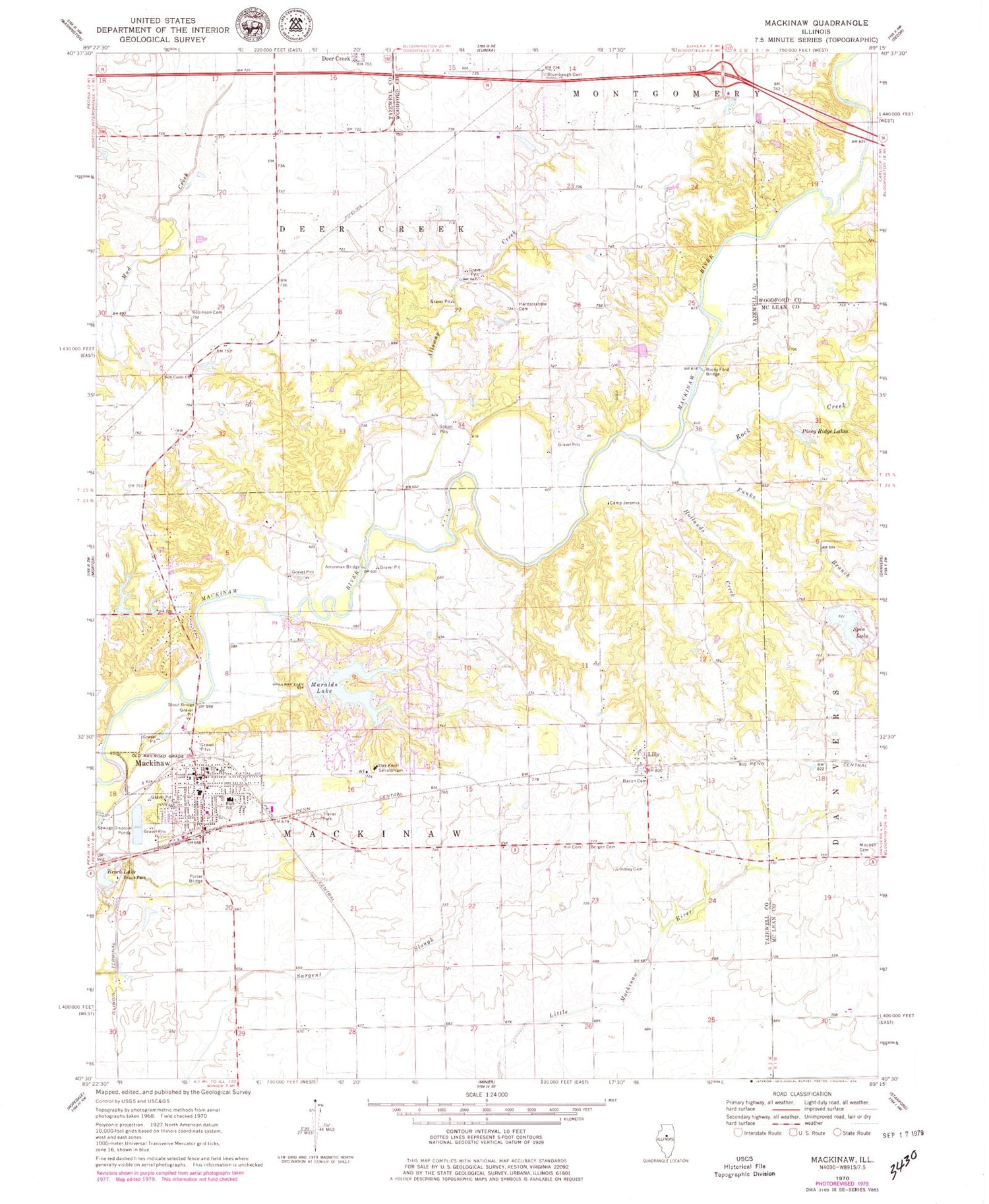 Classic USGS Mackinaw Illinois 7.5'x7.5' Topo Map Image