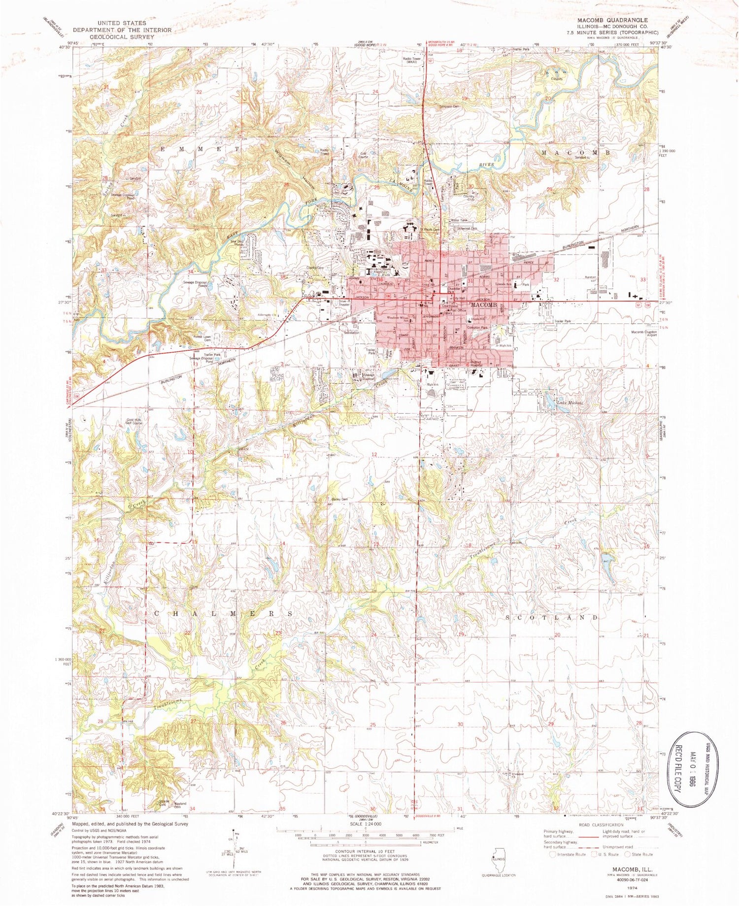 Classic USGS Macomb Illinois 7.5'x7.5' Topo Map Image