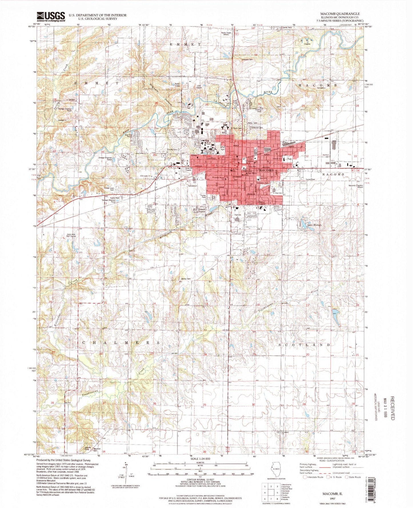 Classic USGS Macomb Illinois 7.5'x7.5' Topo Map Image