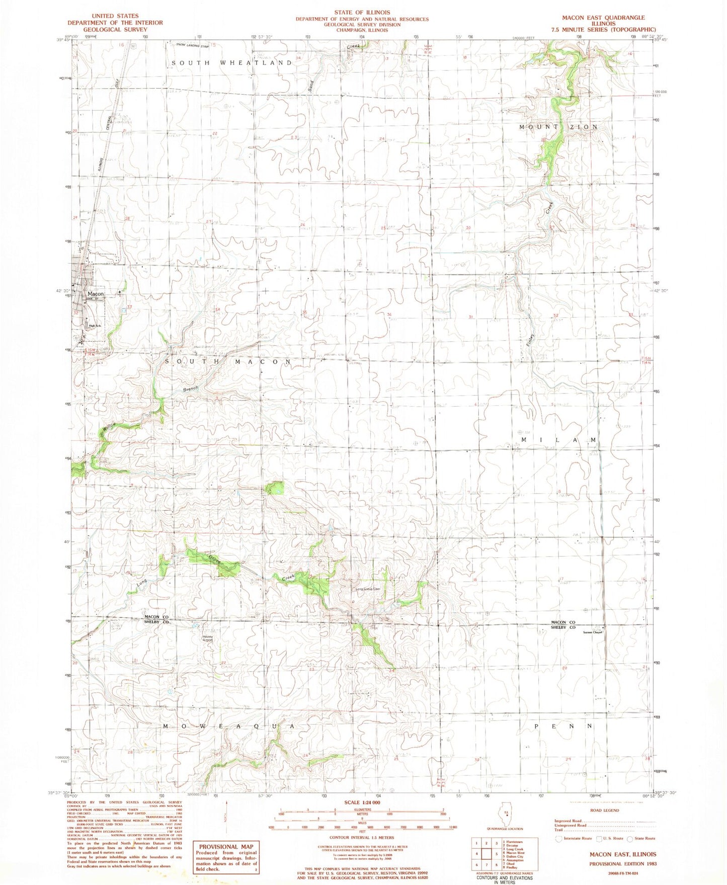 Classic USGS Macon East Illinois 7.5'x7.5' Topo Map Image