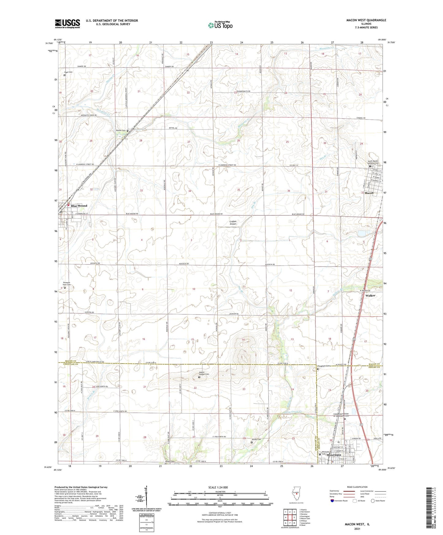 Macon West Illinois US Topo Map Image