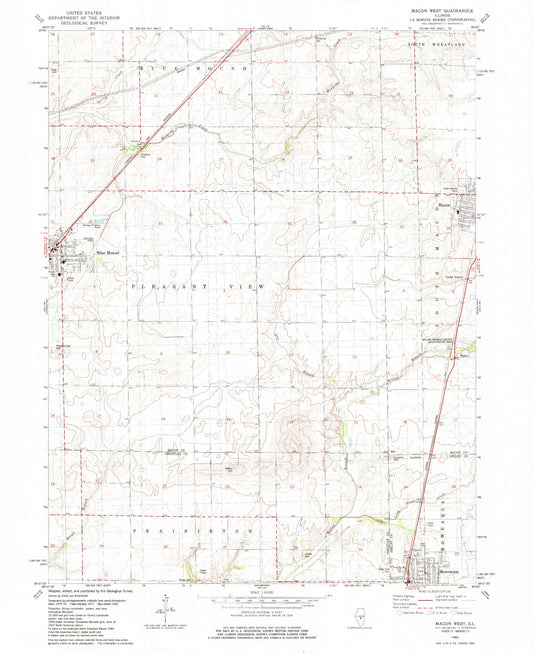 Classic USGS Macon West Illinois 7.5'x7.5' Topo Map Image