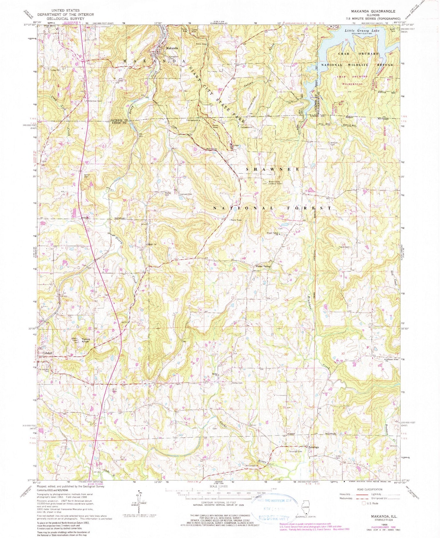 Classic USGS Makanda Illinois 7.5'x7.5' Topo Map Image