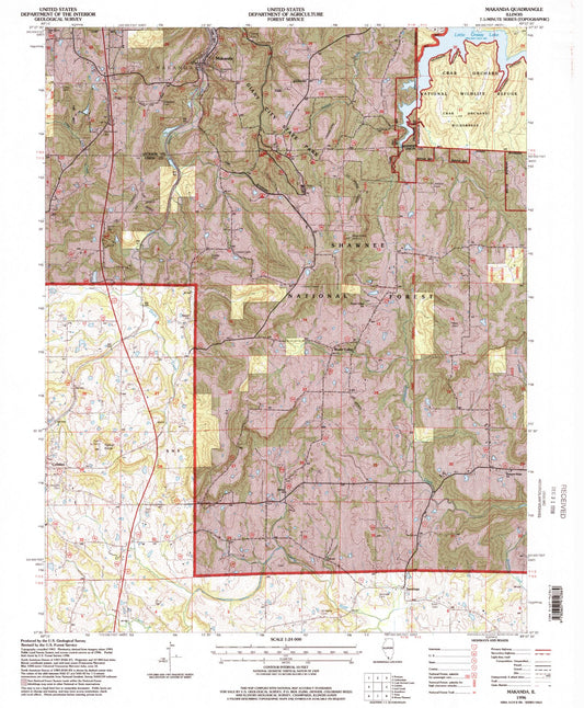 Classic USGS Makanda Illinois 7.5'x7.5' Topo Map Image