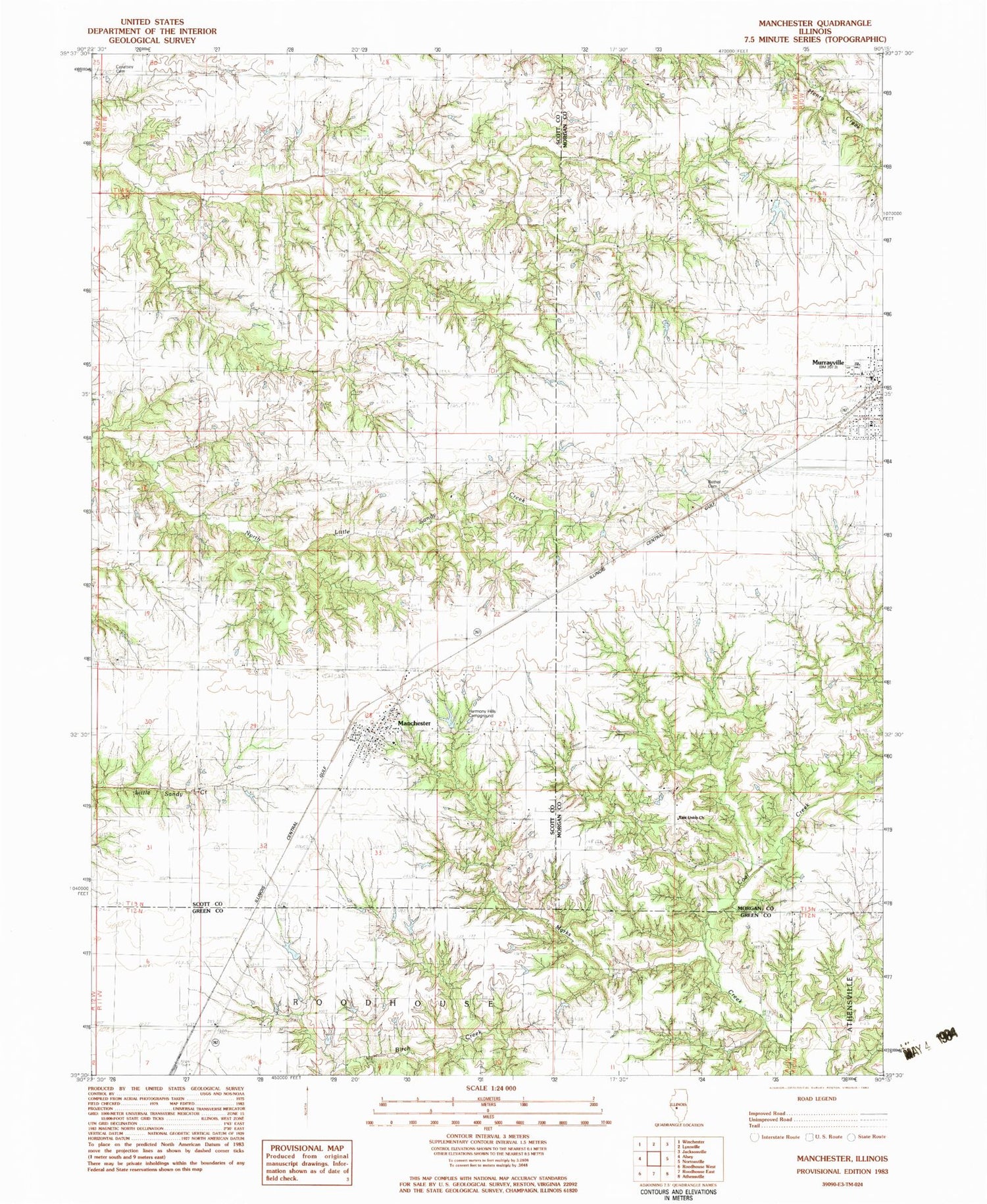 Classic USGS Manchester Illinois 7.5'x7.5' Topo Map Image