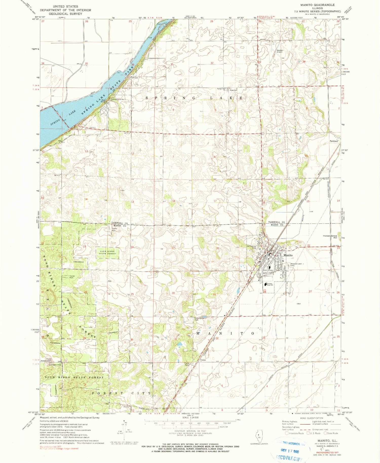 Classic USGS Manito Illinois 7.5'x7.5' Topo Map Image