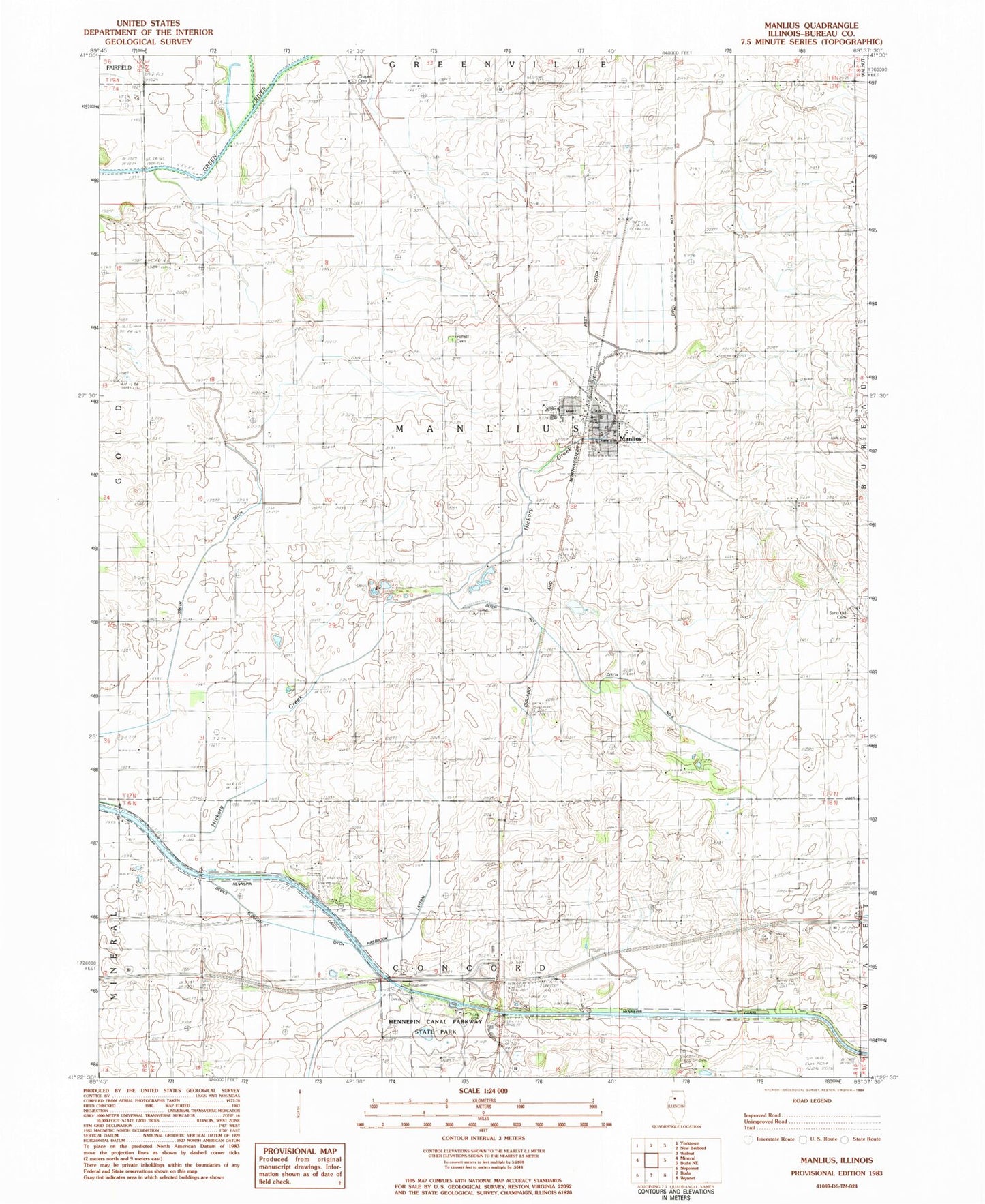 Classic USGS Manlius Illinois 7.5'x7.5' Topo Map Image